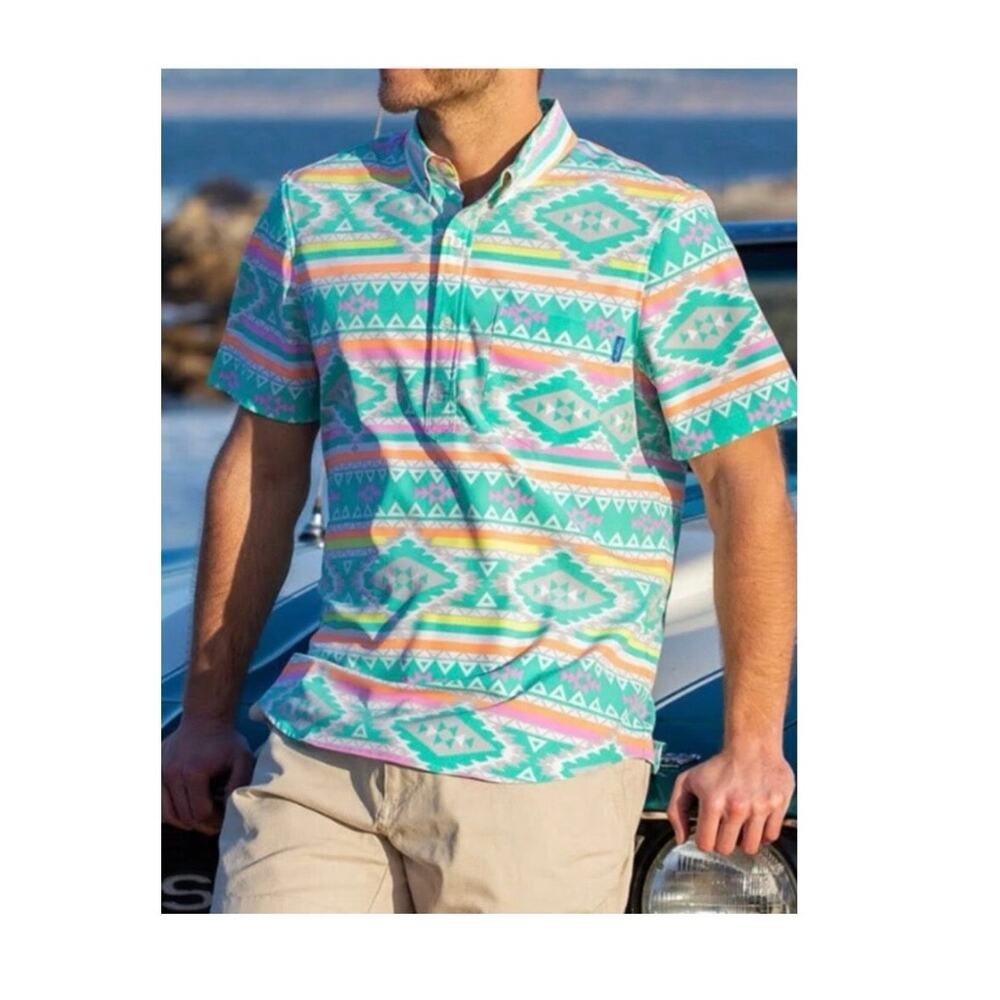 Chubbies Men’s Large Polo Quick Dry Stretch Aztec Southwest Golf Short Sleeve